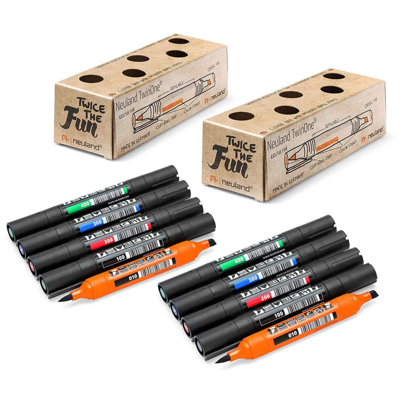 Neuland TwinOne® chisel- and brush nib, 10/color sets - Set No. 2