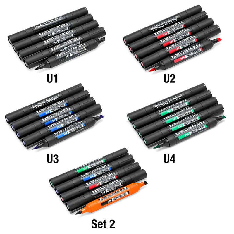 Neuland TwinOne® chisel- and brush nib, 5/color sets - Set No. 2