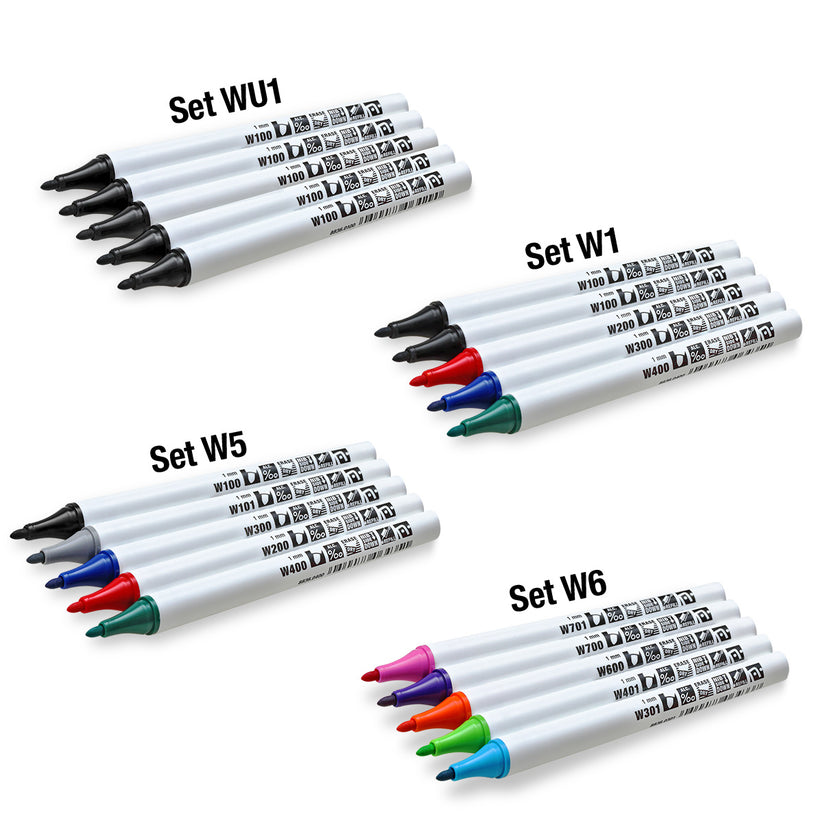 Neuland FineOne® Whiteboard, round nib 1 mm, 5/color set – Set No. W1