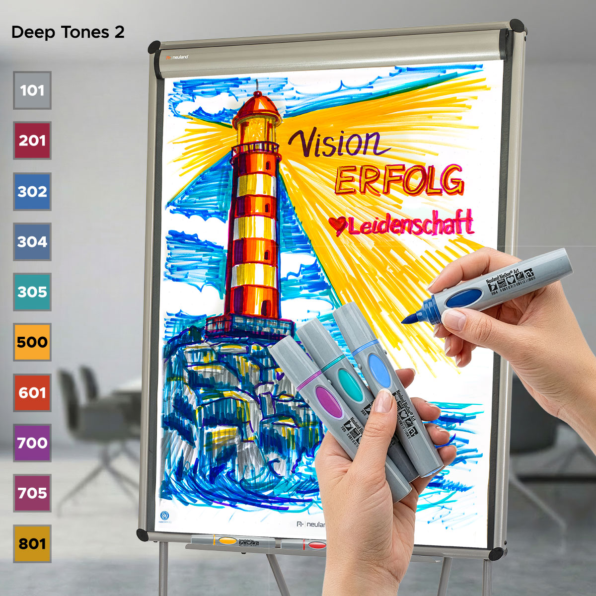 Neuland BigOne® Art, 10-Pack Facilitation Markers, Brush Nib - Deep Tones 2