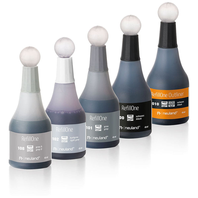 RefillOne Ink, water-based, 5 color set - No. 10 From grey to black
