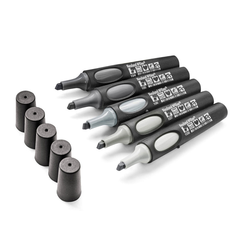 Neuland No.One®, wedge nib 2-6 mm, 5/color sets - 7 Tones of Grey