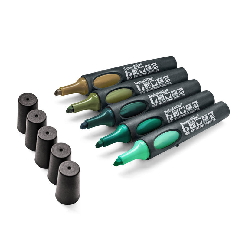Neuland No.One®, wedge nib 2-6 mm, 5/color sets - 12 Back to Green