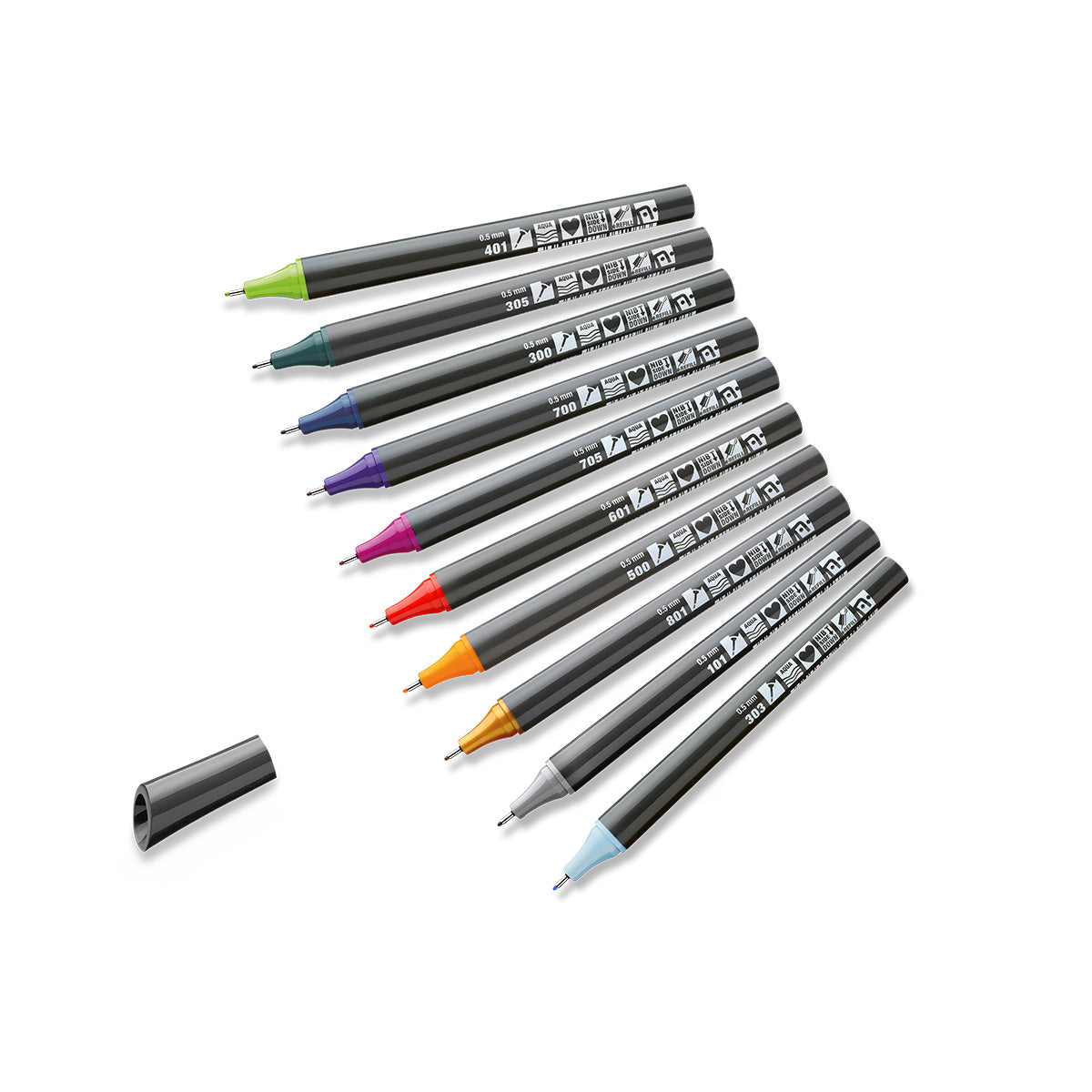 Neuland FineOne® Sketch Fineliner 0.5 mm, 10 color set, Mixed Tones 6