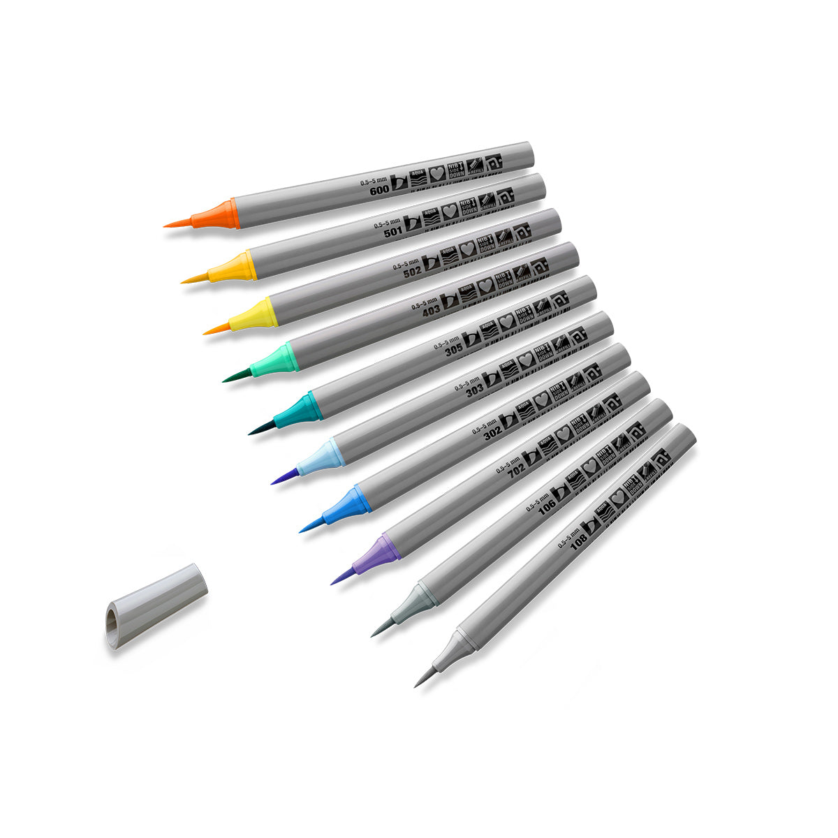 Neuland FineOne® Art Fineliner, brush nib 0.5-5 mm, 10 color set, Mixed Tones 7