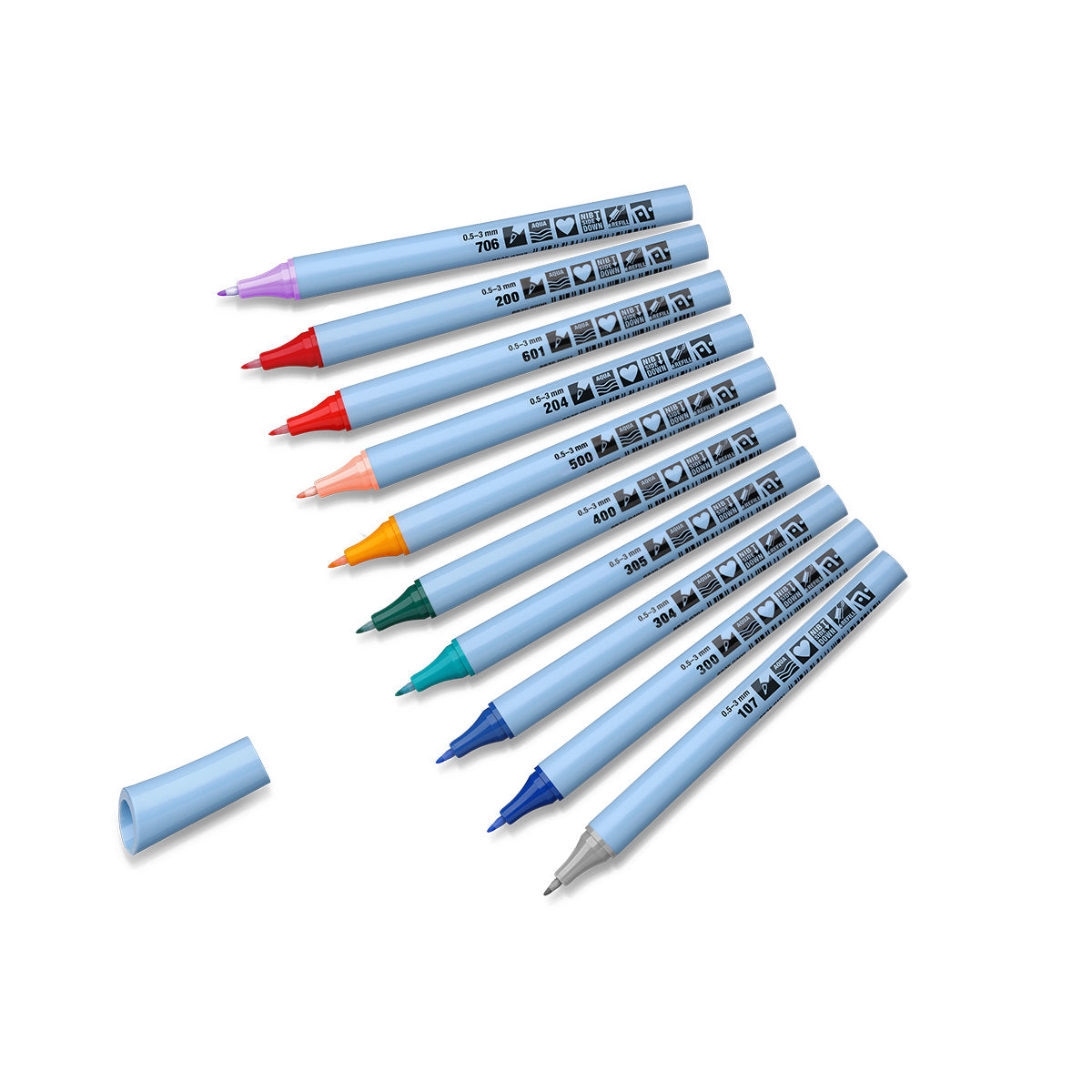 Neuland FineOne® Flex, Fiber nib 0.5-3 mm - set of 10 colors - Mixed Tones