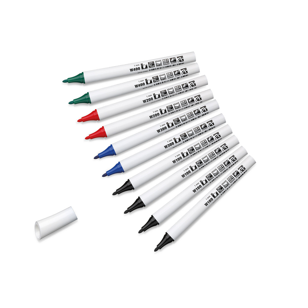 Neuland FineOne® Whiteboard, round nib 1 mm – set of 10 colors - Basic Tones 10W