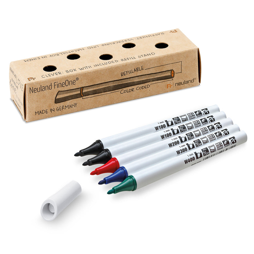 Neuland FineOne® Whiteboard, round nib 1 mm, 5/color set – Set No. W1