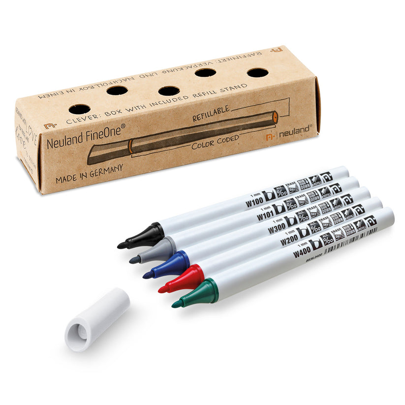 Neuland FineOne® Whiteboard, round nib 1 mm, 5/color set – Set No. W5