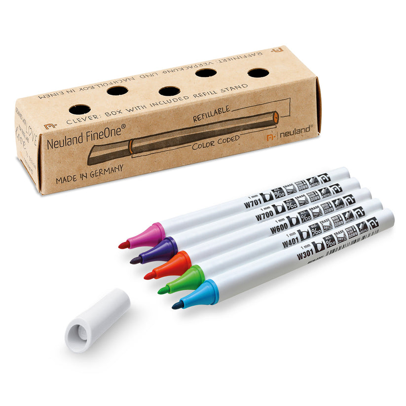 Neuland FineOne® Whiteboard, round nib 1 mm, 5/color set – Set No. W6